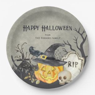 Spooky Costumes and Cocktails Halloween Paper Plate