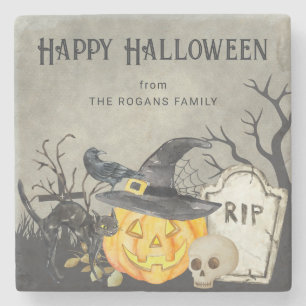 Spooky Costumes and Cocktails Halloween Stone Coaster