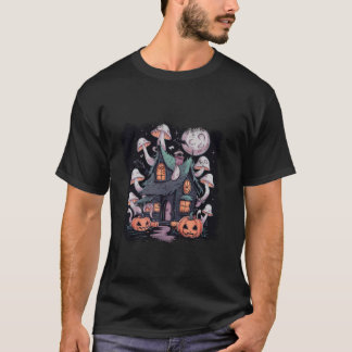 Spooky Cottagecore Mushroom House Ghost Halloween  T-Shirt
