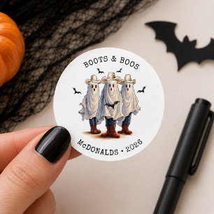 Spooky Cowboy Ghosts Personalised Halloween Classic Round Sticker