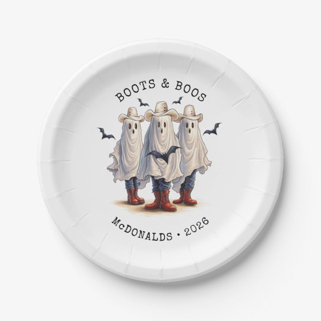 Spooky Cowboy Ghosts Personalised Halloween Paper Plate (Front)