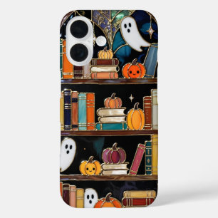 Spooky Cozy iPhone Case Pumpkin Bookshelf Design