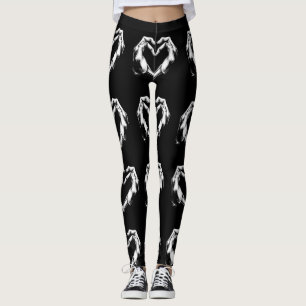 Spooky Creature Heart Hands Line Art Illustration Leggings