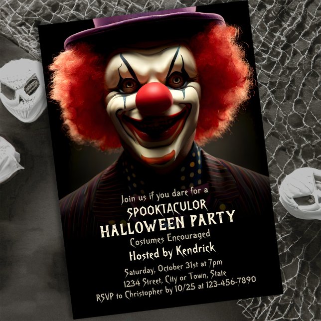 Spooky Creepy Clown Halloween Costume Party Invitation (Creator Uploaded)