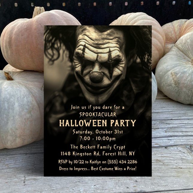 Spooky Creepy Clown Vintage Halloween Party Invitation (Creator Uploaded)