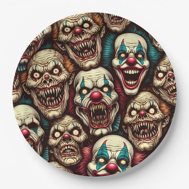 Spooky Creepy Clown Zombie Halloween Paper Plate (Front)