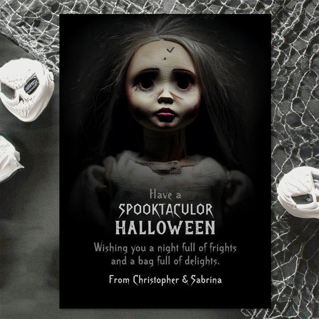 Spooky Creepy Doll Halloween Greeting Holiday Card (Creator Uploaded)