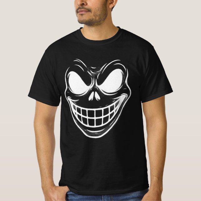 Spooky Creepy Face Cartoon Line Art T-Shirt (Front)