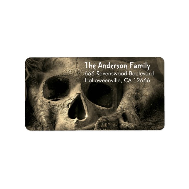 Spooky Creepy Haunted Skull Halloween Label (Front)
