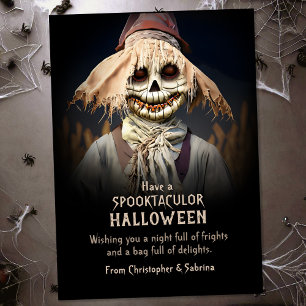 Spooky Creepy Scarecrow Halloween Greeting Holiday Card