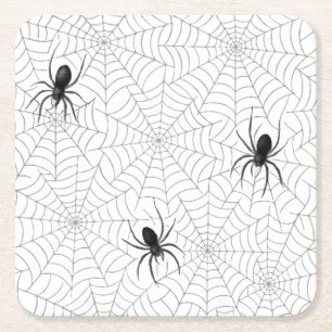 Spooky Creepy Spider Web Halloween Square Paper Coaster