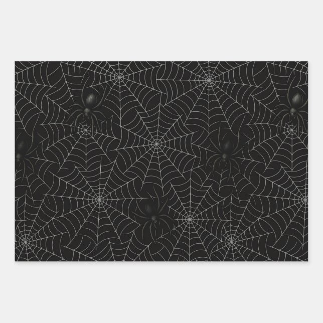 Spooky Creepy Spider Web Halloween Wrapping Paper Sheet (Front 3)
