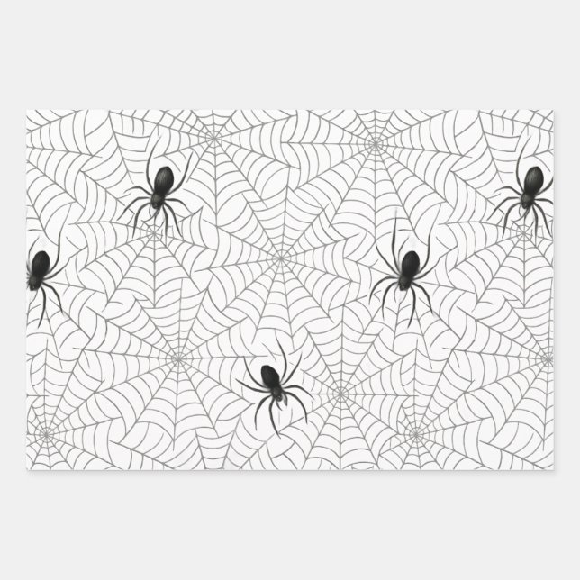 Spooky Creepy Spider Web Halloween Wrapping Paper Sheet (Front 3)