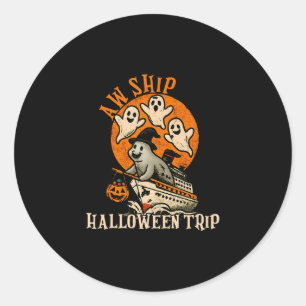 Spooky Cruise Ship Aw Ship Halloween Trip Happy Ha Classic Round Sticker