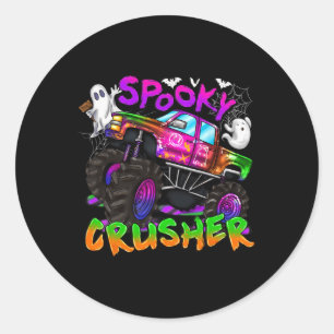 Spooky Crusher Monster Truck Ghost Spooky Season H Classic Round Sticker