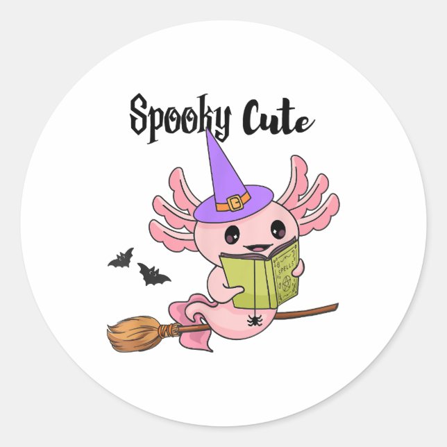 Spooky Cute Axolotl Halloween Classic Round Sticker (Front)