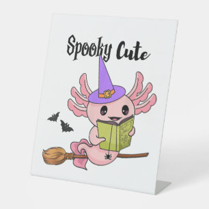 Spooky Cute Axolotl Halloween Pedestal Sign