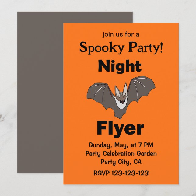 Spooky Cute Bat Night Flyer Party Invitation (Front/Back)