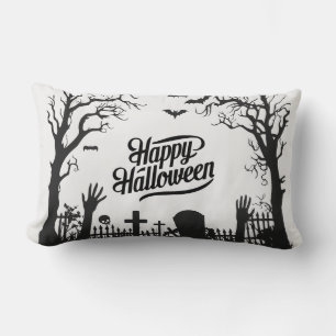 Spooky Cute Black and White Halloween Lumbar Cushion