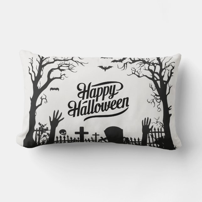 Spooky Cute Black and White Halloween  Lumbar Cushion (Front)