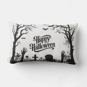 Spooky Cute Black and White Halloween Lumbar Cushion