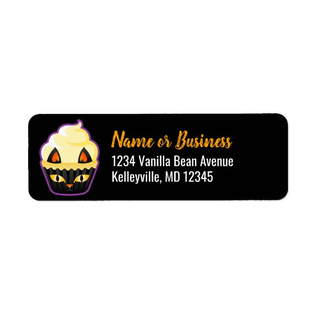 Spooky Cute Black Cat Cupcake Return Address Label (Front)