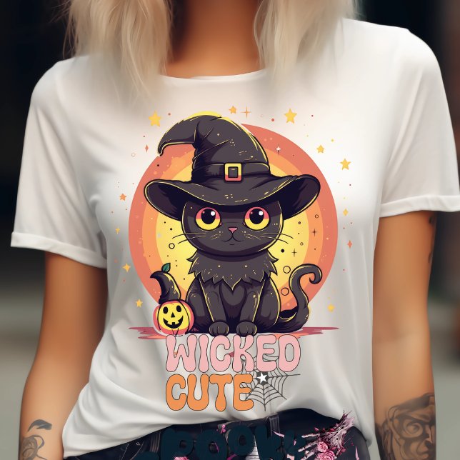Spooky Cute Black Cat Halloween Autumn Pumpkin T-Shirt (Creator Uploaded)