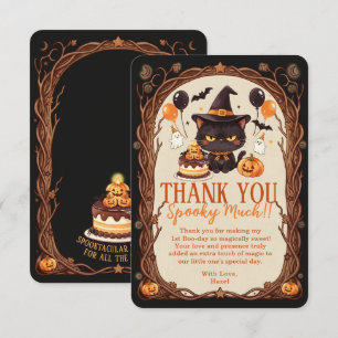 Spooky Cute Black Cat Halloween Witch 1st Boo-Day Thank You Card