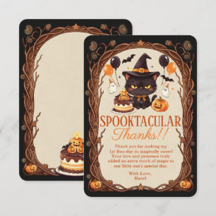 Spooky Cute Black Cat Halloween Witch 1st Boo-Day Thank You Card
