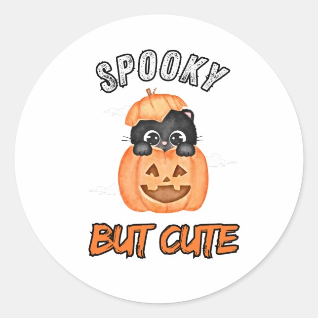 Spooky Cute Black Cat in Pumpkin Halloween gifts  Classic Round Sticker (Front)