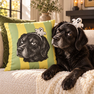 Spooky Cute Black Dog Ghost Halloween Retro Throw Cushion