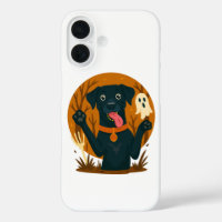 Spooky Cute Black Dog with Ghost