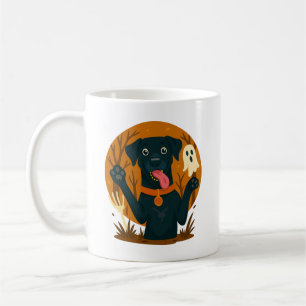 Spooky Cute Black Dog with Ghost  Coffee Mug