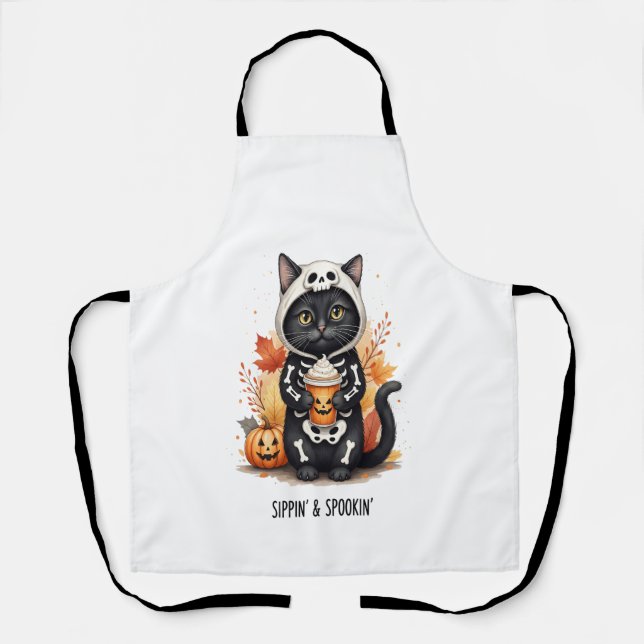 Spooky Cute Cat Halloween Apron (Front)