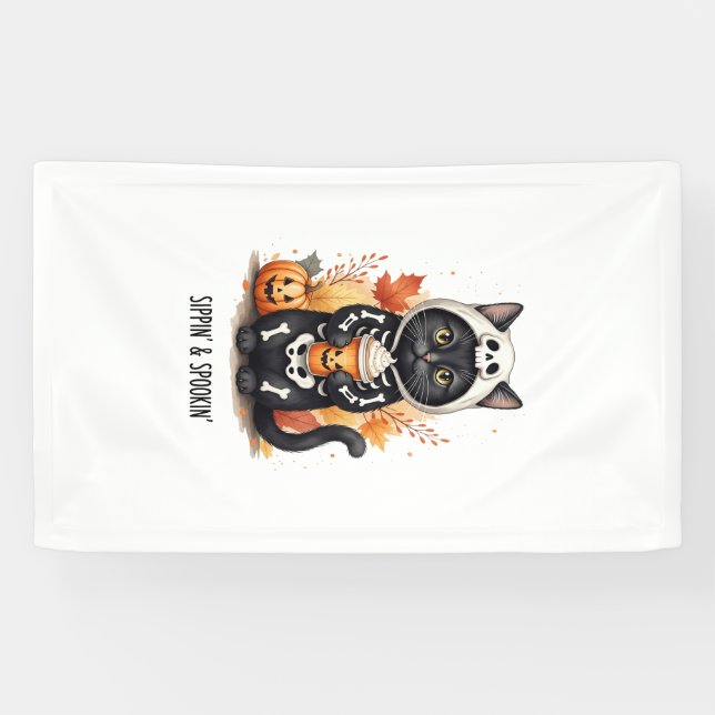 Spooky Cute Cat Halloween Banner (Horizontal)