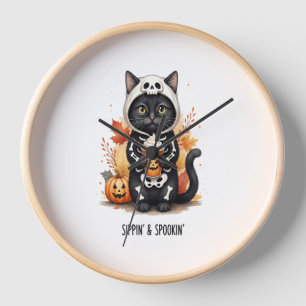 Spooky Cute Cat Halloween Clock