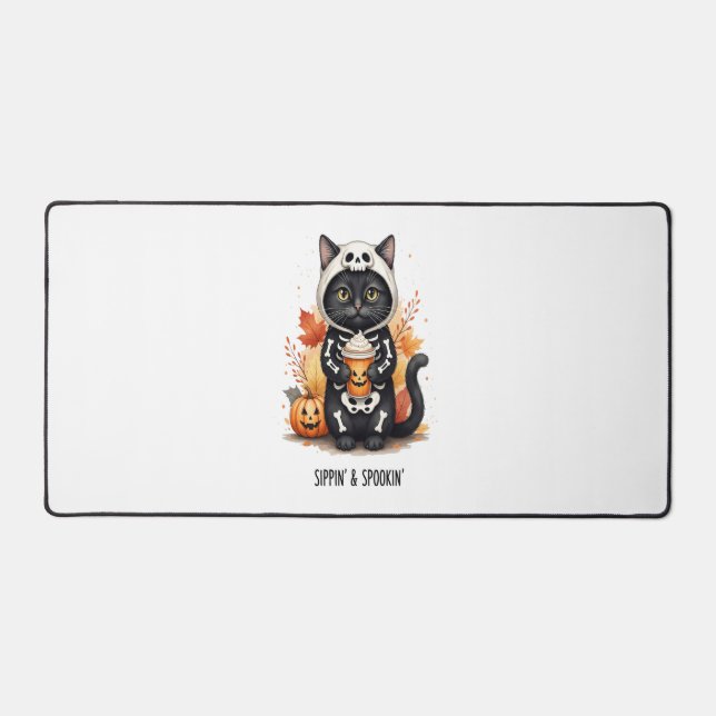 Spooky Cute Cat Halloween Desk Mat (Front)