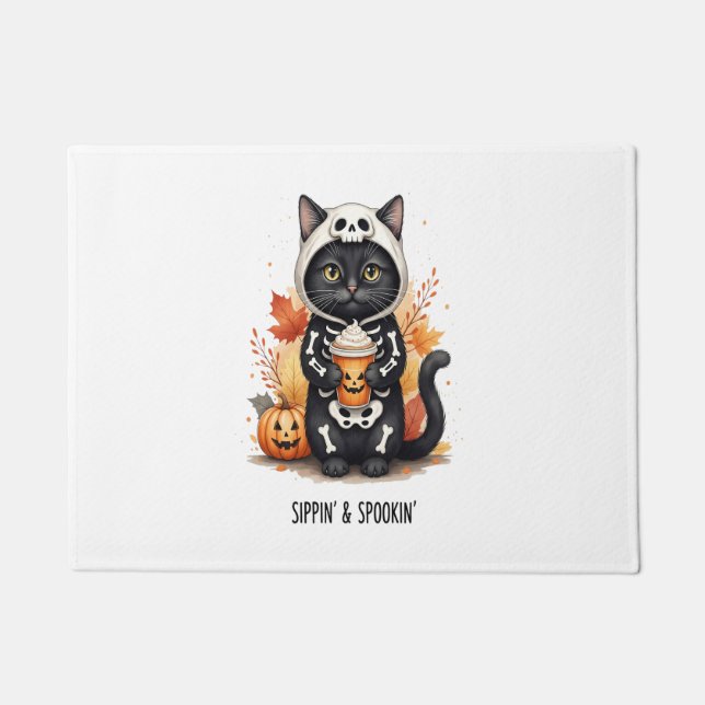 Spooky Cute Cat Halloween Doormat (Front)