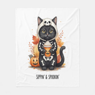 Spooky Cute Cat Halloween Fleece Blanket