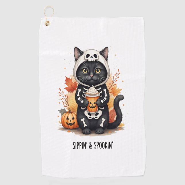 Spooky Cute Cat Halloween Golf Towel (Front)