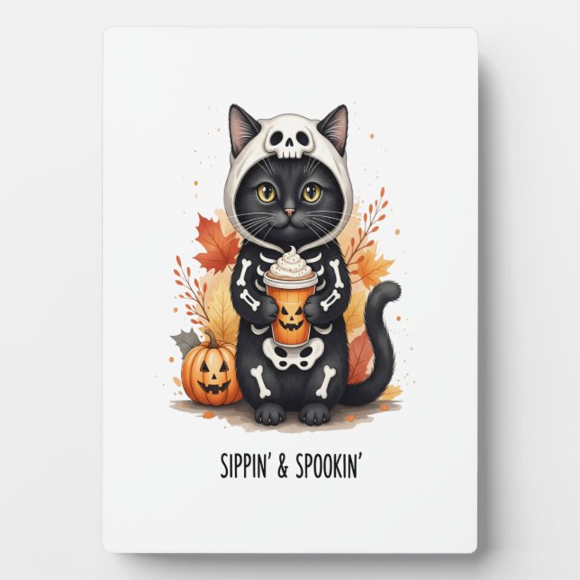Spooky Cute Cat Halloween Plaque (Front)