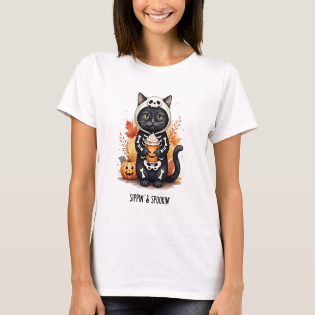 Spooky Cute Cat Halloween T-Shirt (Front)
