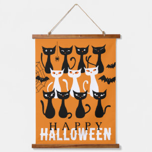 Spooky cute cat silhouette Happy Halloween Hanging Tapestry