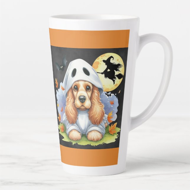 Spooky Cute Cocker Spaniel Ghost Dog Halloween Latte Mug (Right)