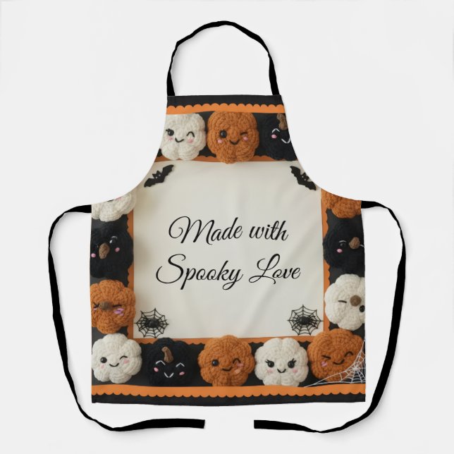 Spooky Cute Crochet Pumpkin Halloween Apron (Front)