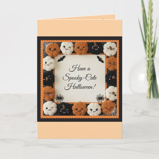  Spooky Cute Crochet Pumpkin Halloween Greeting  Card (Front)