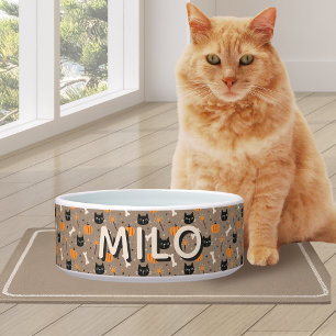 Spooky Cute Custom Halloween Pumpkin & Black Cat Bowl