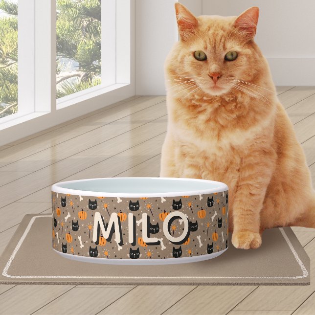 Spooky Cute Custom Halloween Pumpkin & Black Cat Bowl (Spooky Cute Custom Halloween Pumpkin & Black Cat Bowl)