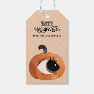 Spooky Cute Cyclop Pumpkin Watercolor Halloween Gift Tags