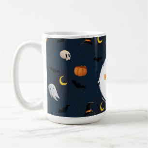 Spooky Cute Dark Blue Happy Halloween Ghost Coffee Mug